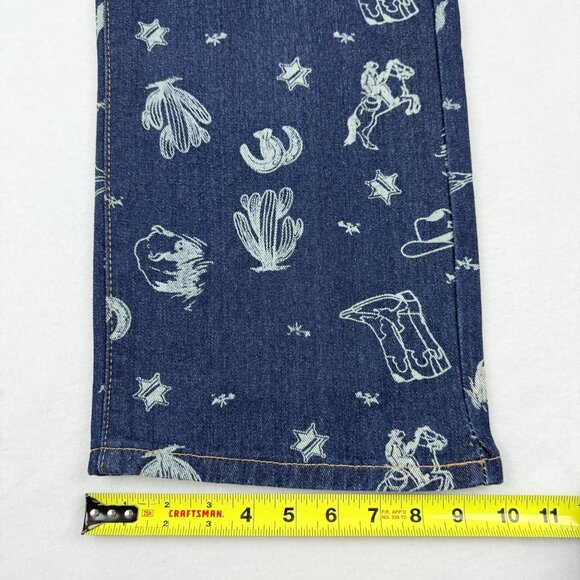Cali 1850 Women's Wide Leg Mid Rise Western Print Blue Denim Jeans Size 9/29 NWT - Picture 9 of 10